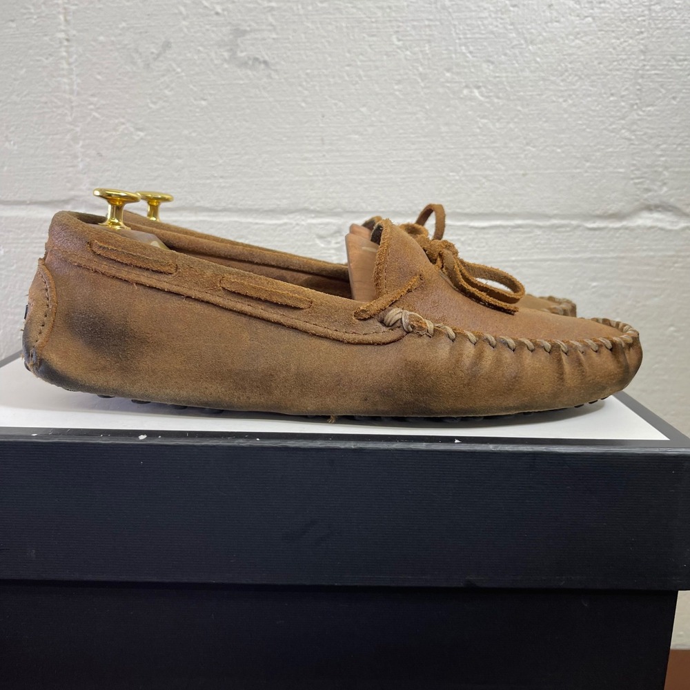 Minnetonka Mocassin 793 Brown Ruff Suede Tie Thread Slippers Slip On Mens 11‎ US